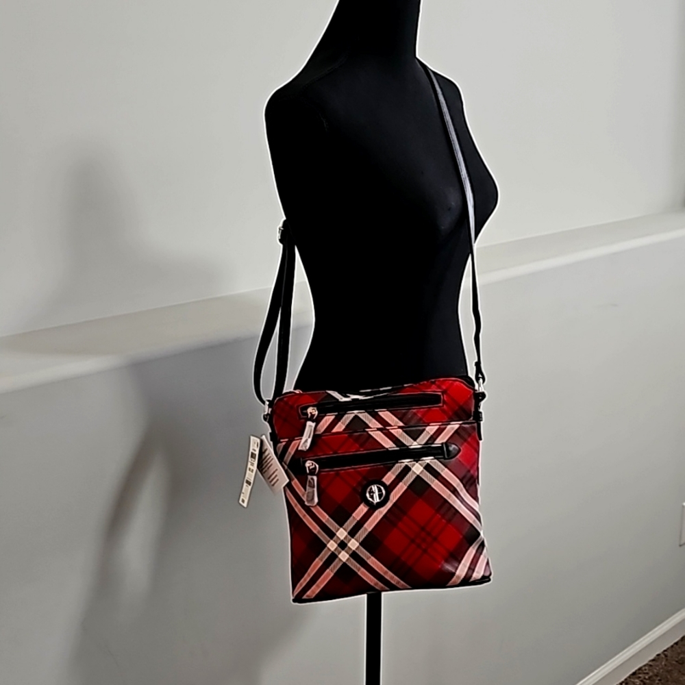 RED DESIGNER PLAID CROSSBODY Purse